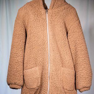Woven Heart Long Teddy Hooded Jacket